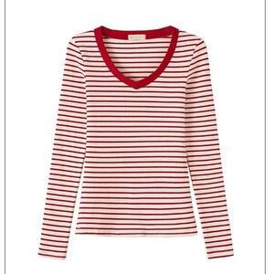 French Cotton Red Strip Long Sleeve Top